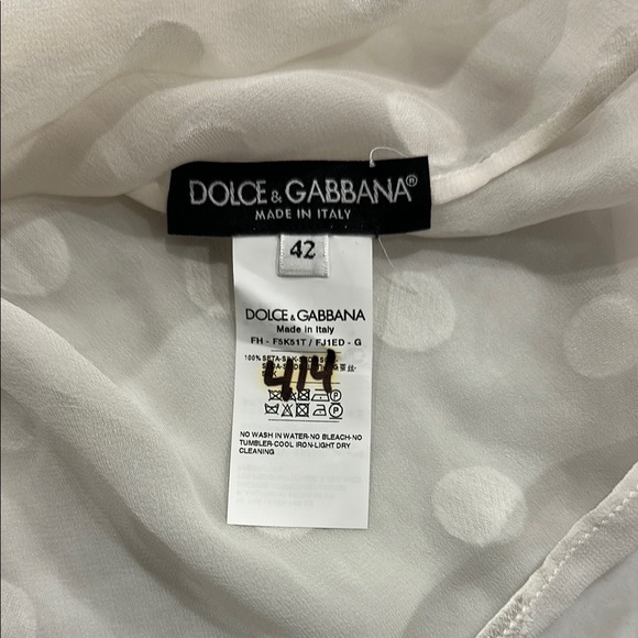 Dolce & Gabbana Sheer White Polka Dot Silk Blouse with Bow Tie Sz 42 - Picture 2 of 6